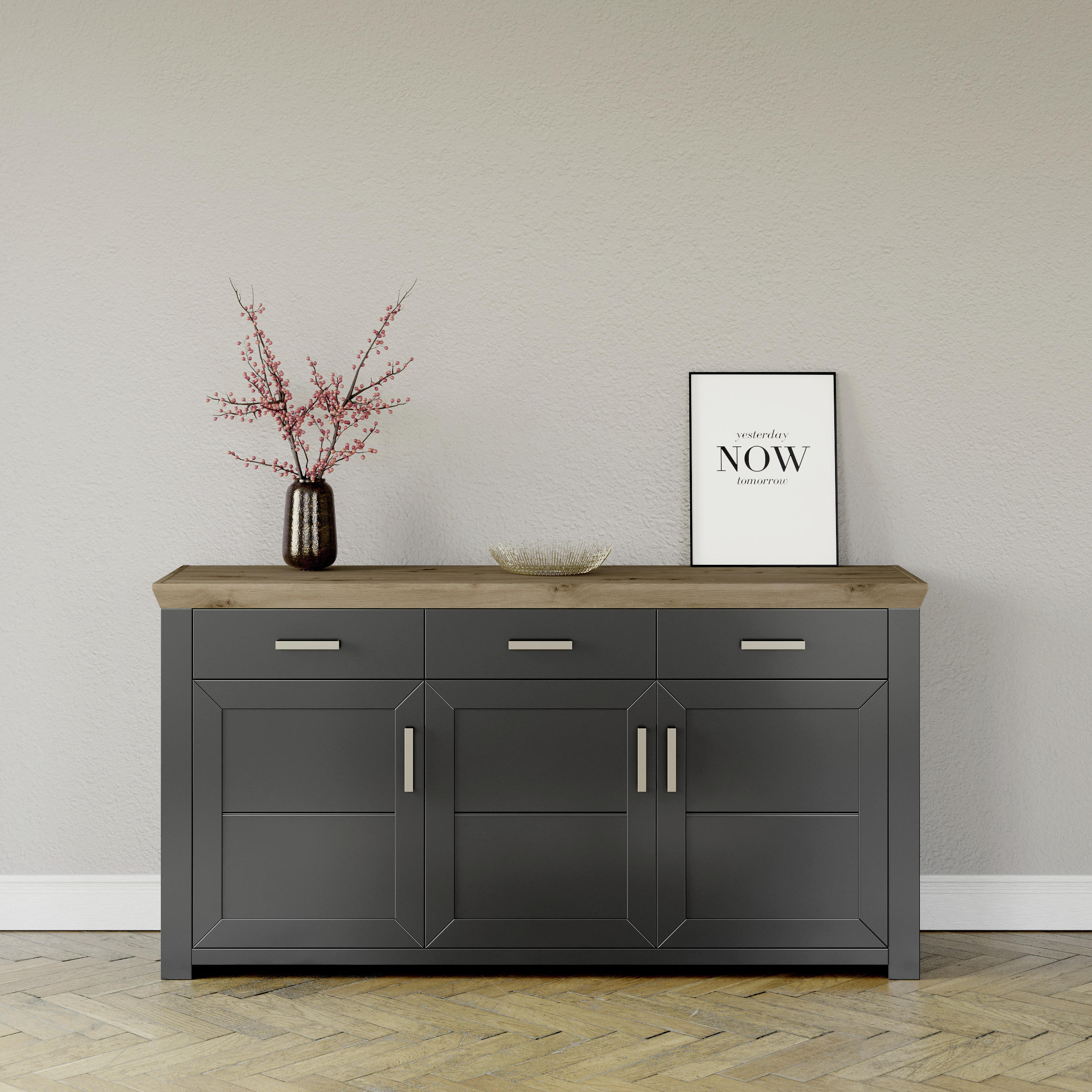 SIDEBOARD  in 184,1/94,6/51,2 cm  - Graphitfarben/Eiche Artisan, Design, Holzwerkstoff/Metall (184,1/94,6/51,2cm) - SetOne by Musterring