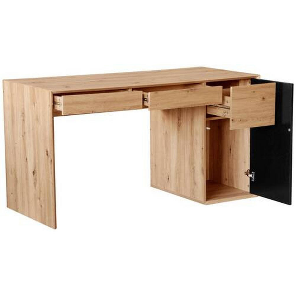 Thumbnail - Hom`in Schreibtisch, Schwarz, Eiche Artisan, Holzwerkstoff, 3 Schubladen, rechteckig, Wange, 60x75x140 cm, Bsci, Staurau...