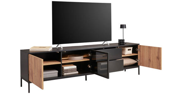 LOWBOARD  in 205,8/56/38 cm  - Eiche Wotan/Schwarz, KONVENTIONELL, Glas/Holzwerkstoff (205,8/56/38cm) - Xora