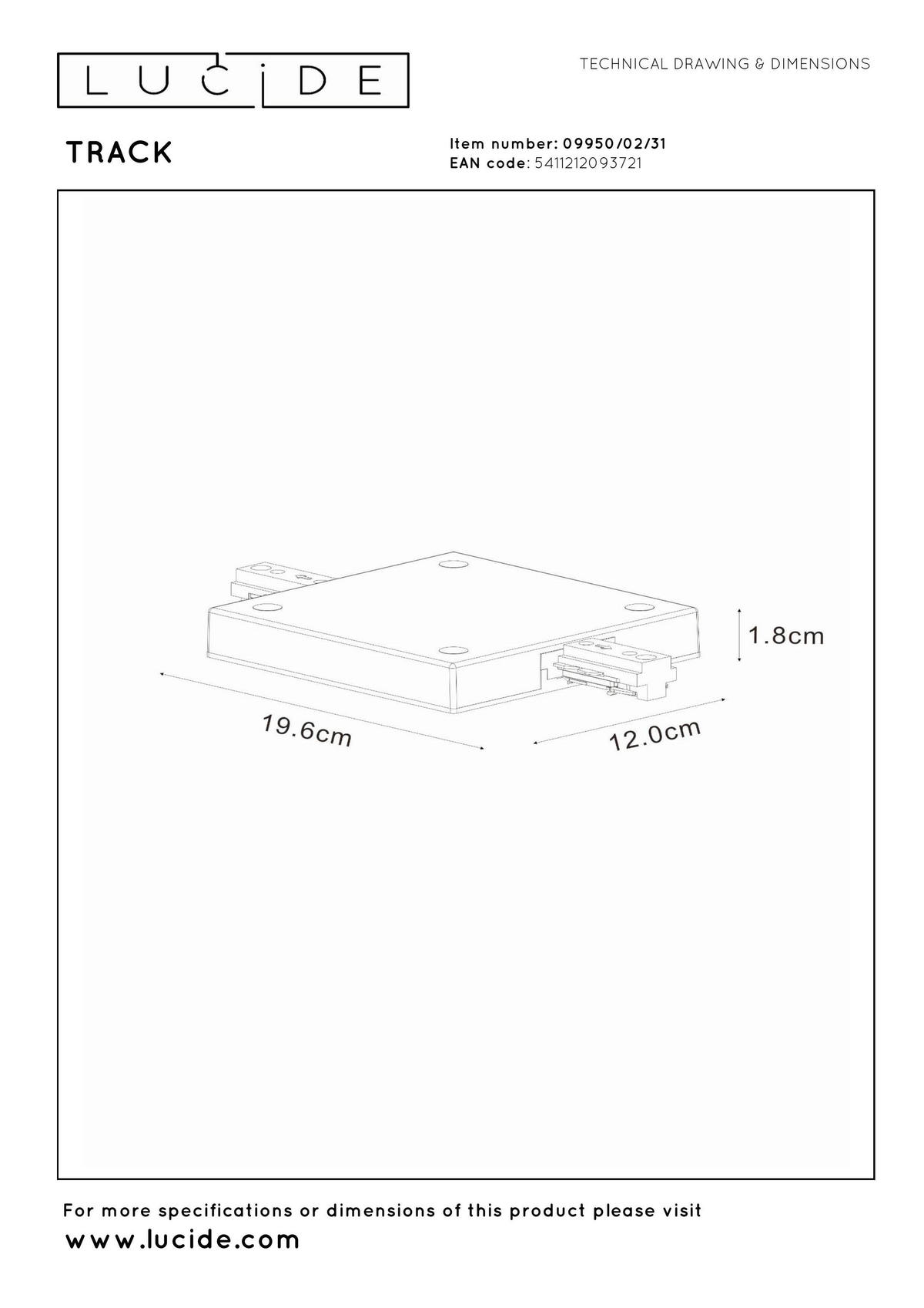 SCHIENENSYSTEM Track 19.6/12/1,8 cm   - Weiß, Basics, Kunststoff (19.6/12/1,8cm) - Lucide