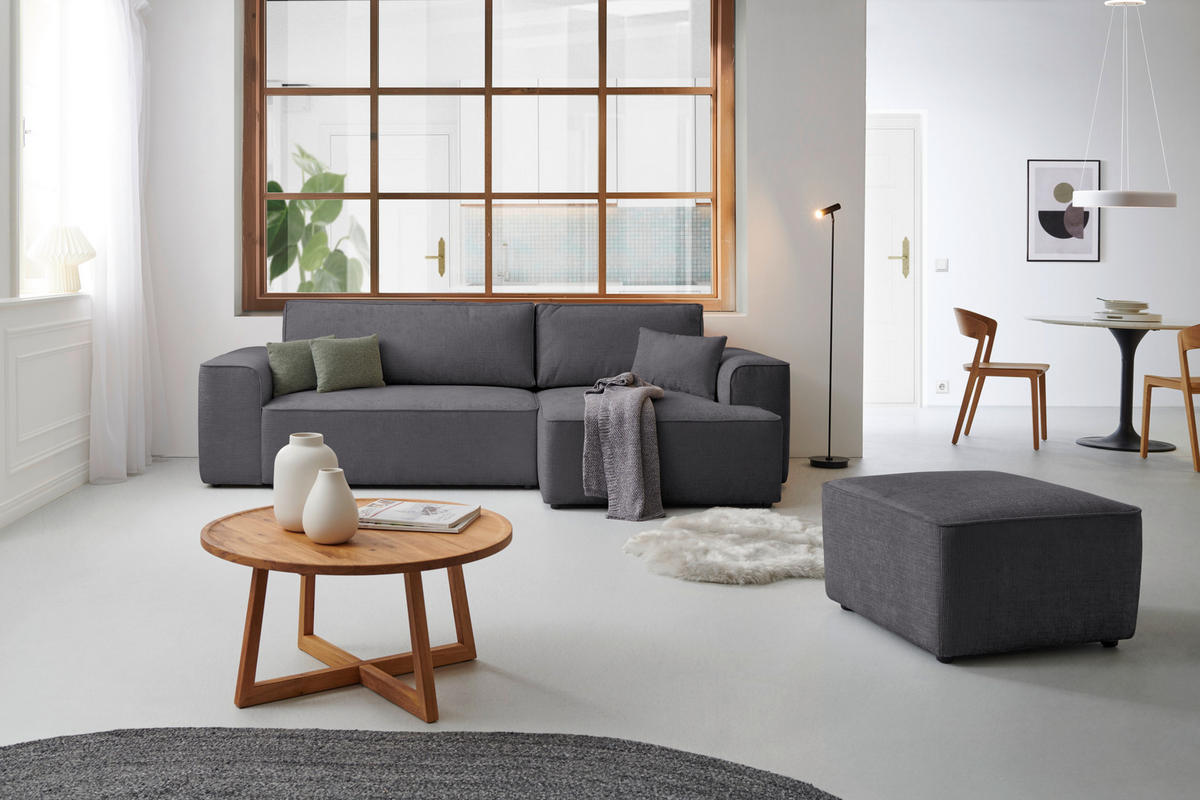 ECKSOFA in Plüsch Dunkelgrau  - Dunkelgrau/Blaugrau, Design, Kunststoff/Textil (288/152cm) - Xora