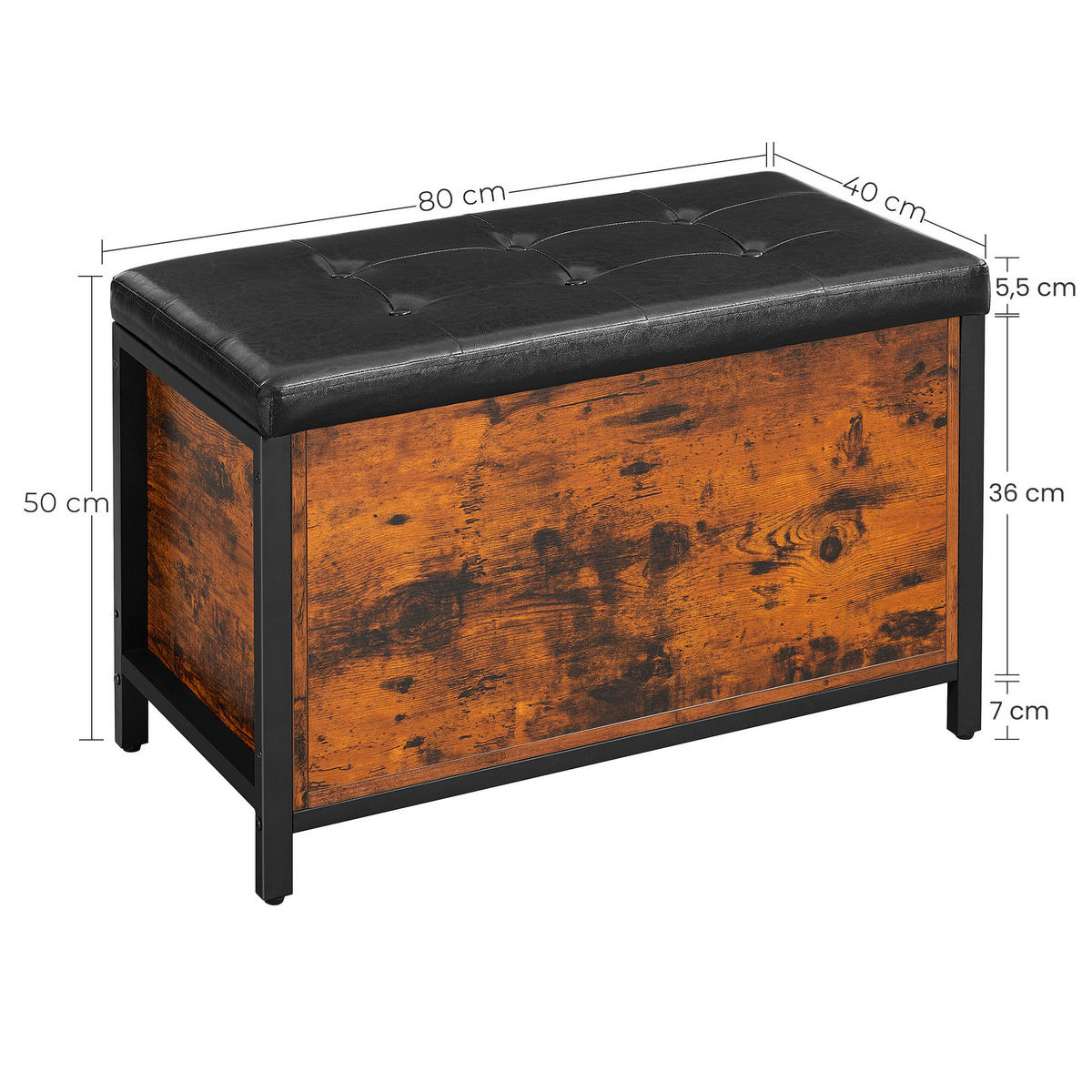 GARDEROBENBANK Vasagle  in 80/50/40 cm  - Schwarz/Braun, Trend, Leder/Holzwerkstoff (80/50/40cm) - Boxxx