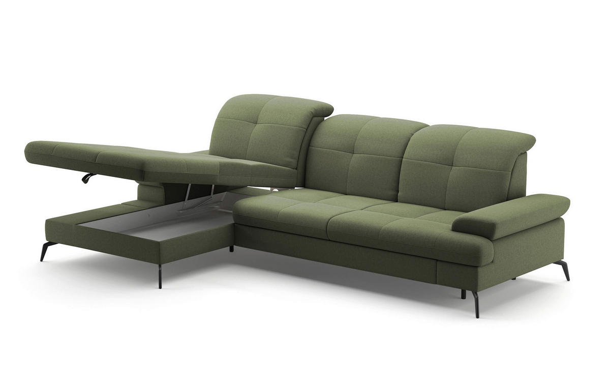 ECKSOFA in Flachgewebe Olivgrün  - Schwarz/Olivgrün, Konventionell, Textil/Metall (185/279cm) - Sit & More