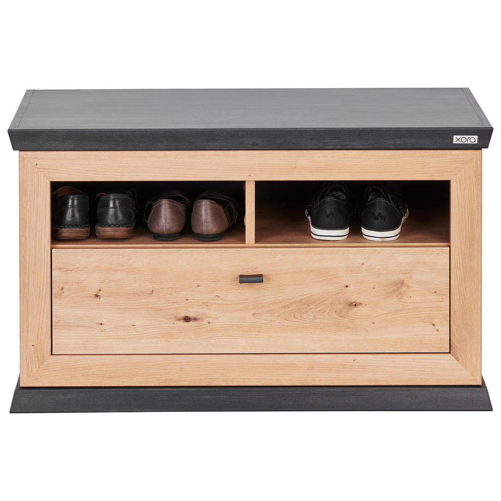 Thumbnail - Xora Garderobenbank, Eiche, Dunkelgrau, Metall, 1-Sitzer, 1 Schubladen, 85.2x50.5x38.5 cm, Garderobe, Garderobenbänke, G...