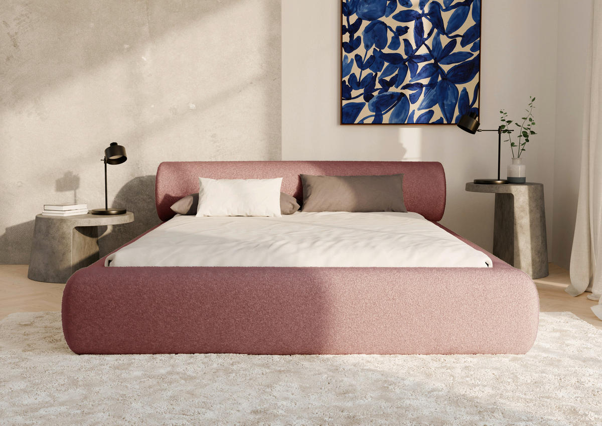 POLSTERBETT 160/200 cm,  in Dunkelrot, Lattenrost, Bettkasten,  - Schwarz/Dunkelrot, Design, Holz/Textil (160/200cm) - Chameo