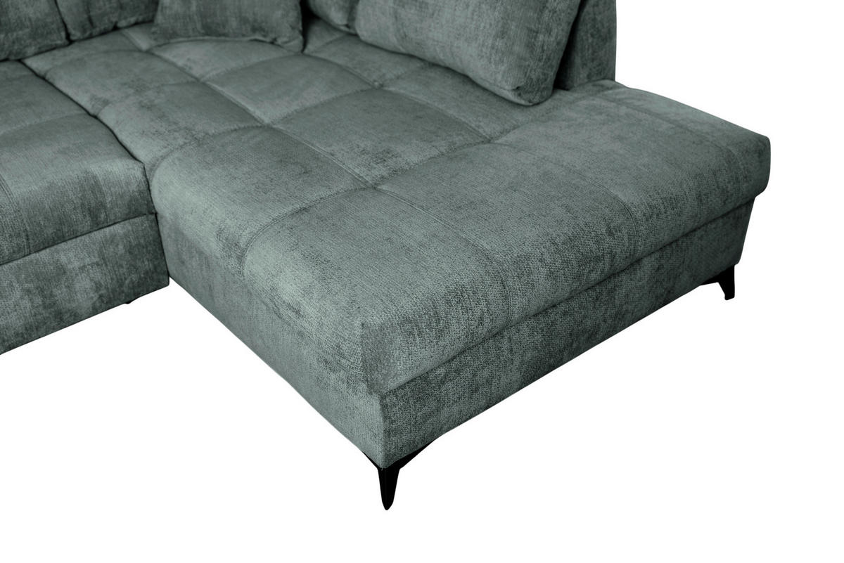 ECKSOFA LIVANO Grün Chenille Liegefläche im Originalstoff  - Schwarz/Grün, Design, Textil/Metall (250/190cm) - P & B