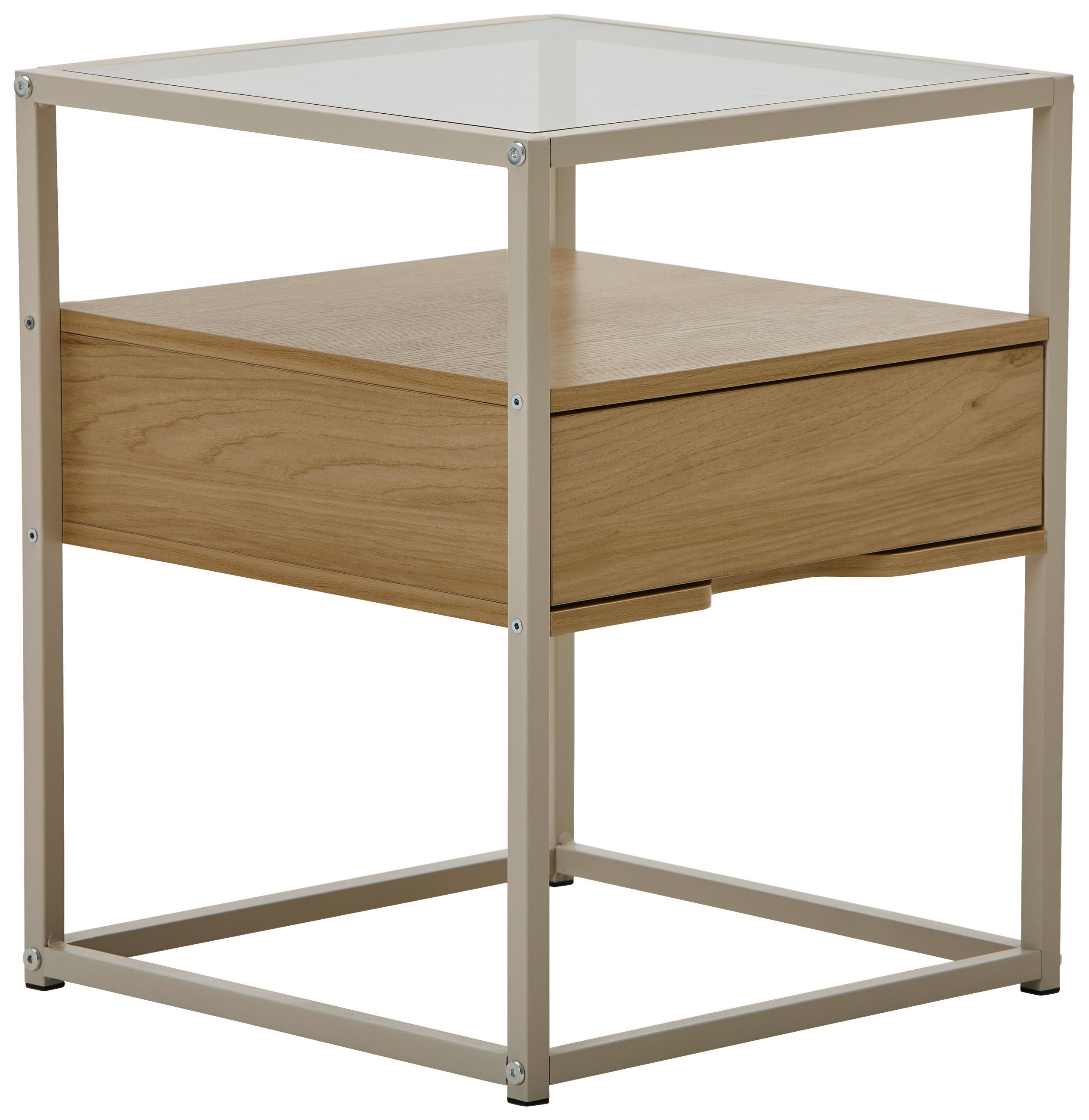 BEISTELLTISCH in Metall, Glas, Holzwerkstoff 40/40/50 cm  - Kaschmir/Eichefarben, Basics, Glas/Holzwerkstoff (40/40/50cm) - Xora