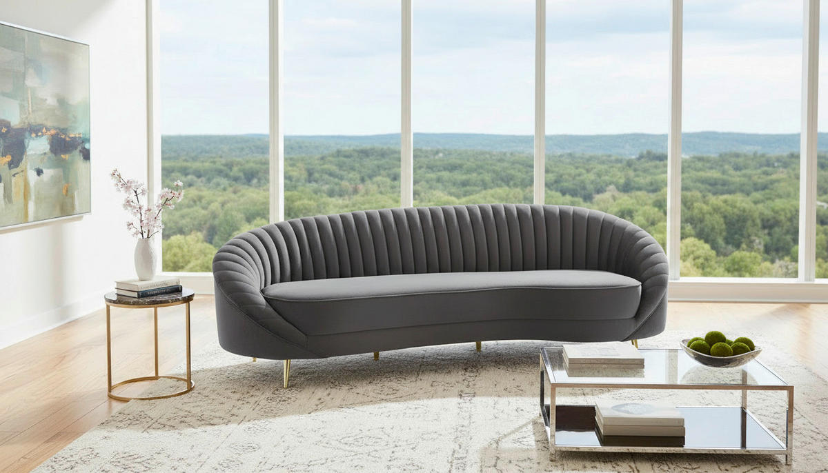 3-SITZER-SOFA ELARA Samt Anthrazit  - Anthrazit/Goldfarben, Design, Textil/Metall (246/81/111cm) - MID.YOU
