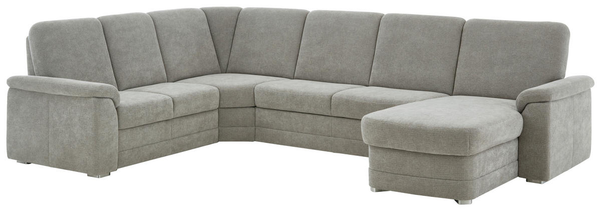 WOHNLANDSCHAFT Chenille Hellgrau  - Hellgrau/Alufarben, Konventionell, Holz/Textil (235/329/160cm) - Beldomo Comfort