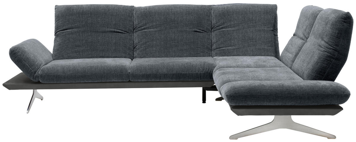 ECKSOFA Flachgewebe Dunkelgrau  - Edelstahlfarben/Dunkelgrau, Design, Textil/Metall (277/209cm) - Koinor