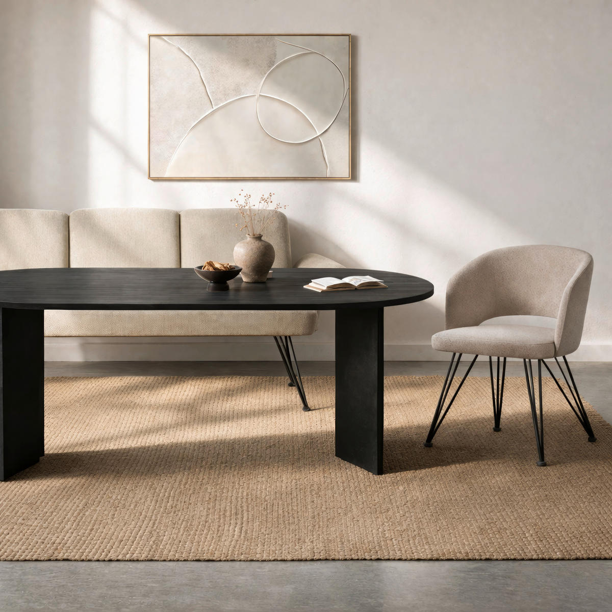 SITZBANK 178/82/61 cm Webstoff Creme, Schwarz  - Creme/Schwarz, Design, Textil/Metall (178/82/61cm) - Stylife