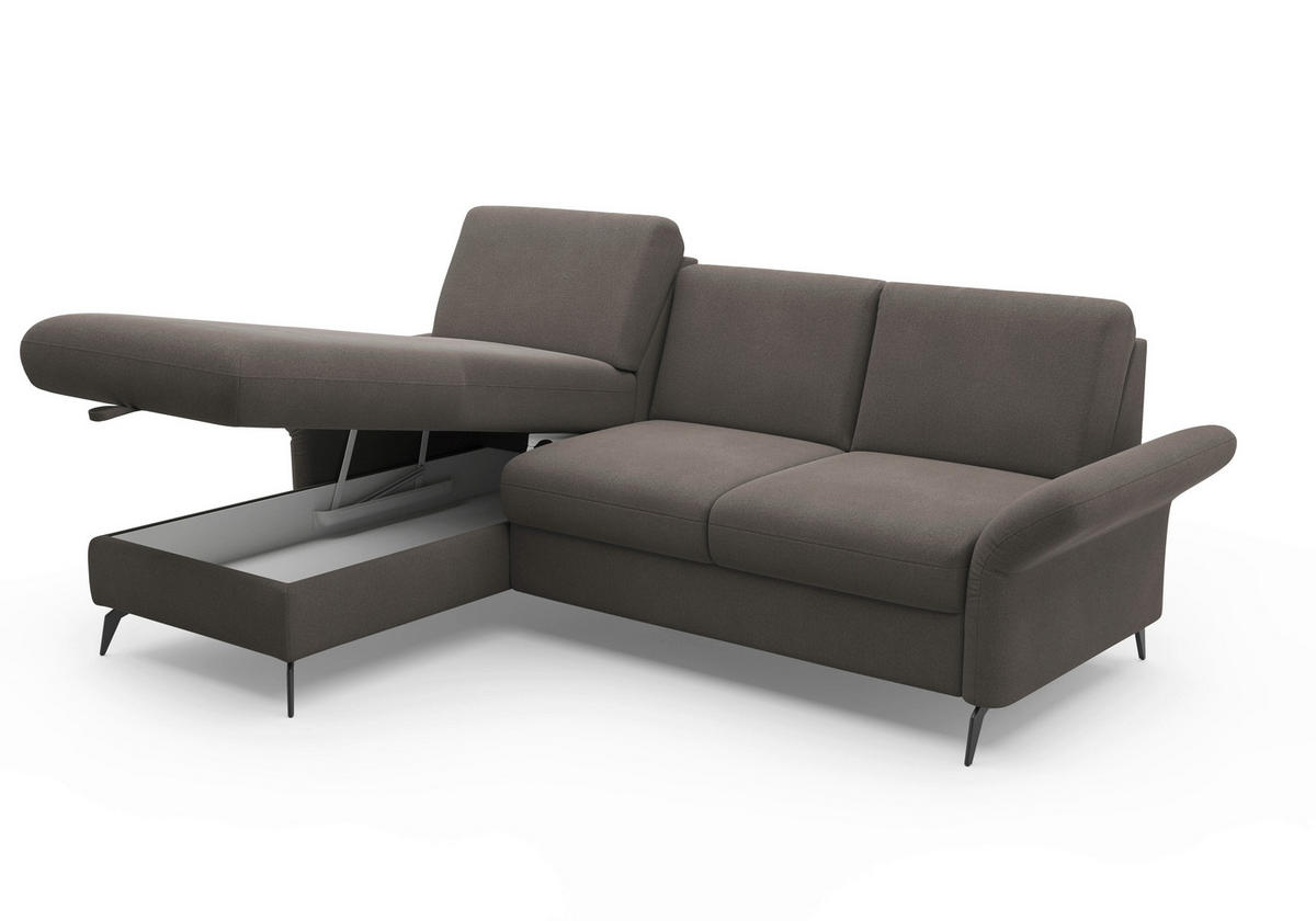 ECKSOFA in Flachgewebe Graphitfarben  164/251 cm  - Schwarz/Graphitfarben, KONVENTIONELL, Textil/Metall (164/251cm) - Sit & More