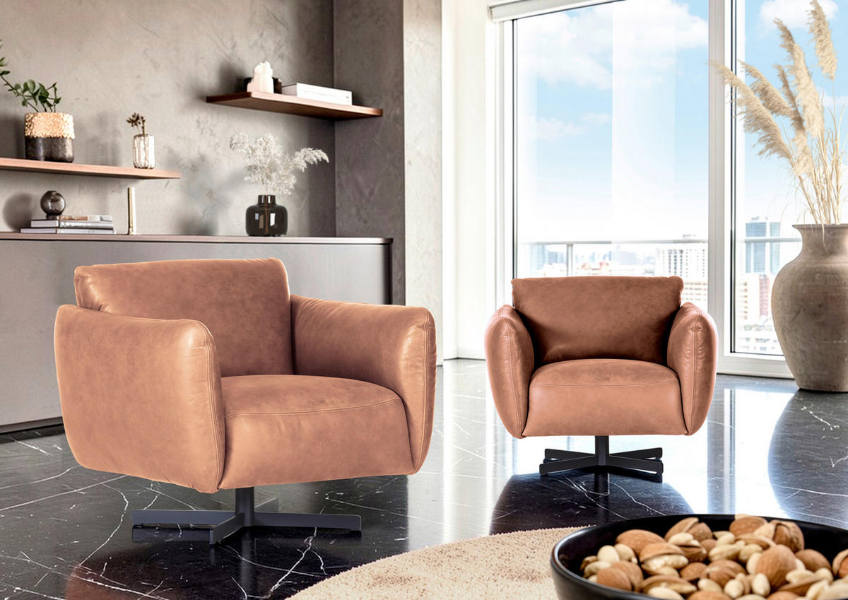SESSEL in Mikrofaser Cognac  - Cognac/Schwarz, KONVENTIONELL, Textil/Metall (100/80/90cm) - Carryhome