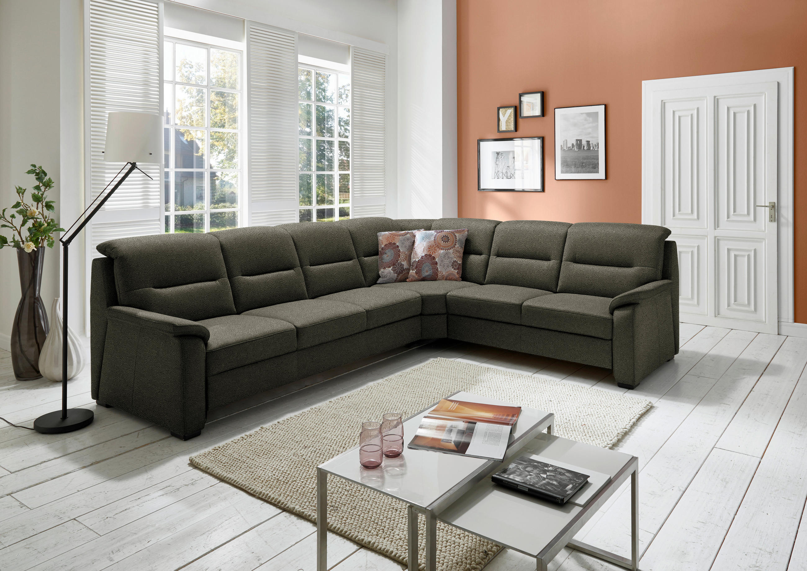 ECKSOFA in Mikrofaser Grün  - Schwarz/Grün, Konventionell, Holz/Textil (303/245cm) - Beldomo Comfort