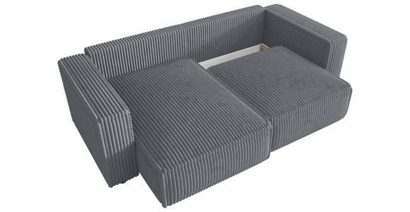 ECKSOFA Grau Cord Zierkissen, Rückenkissen, Schlaffunktion, Rücken echt  - Schwarz/Grau, MODERN, Kunststoff/Textil (153/250cm) - Xora