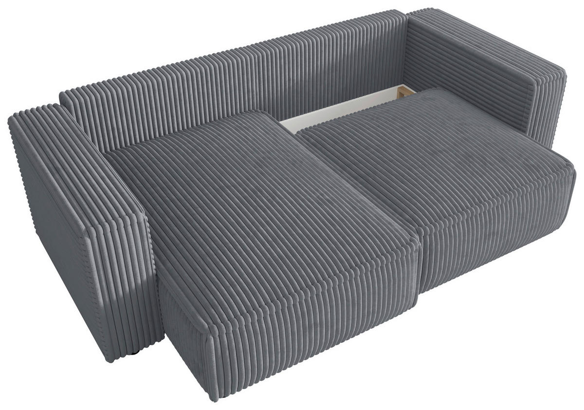 ECKSOFA Grau Cord Zierkissen, Rückenkissen, Schlaffunktion, Rücken echt  - Schwarz/Grau, MODERN, Kunststoff/Textil (153/250cm) - Xora