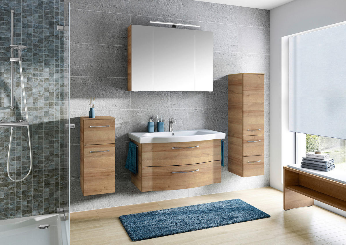 BADEZIMMER 5-teilig  in 158 cm  - Chromfarben/Eichefarben, KONVENTIONELL, Glas/Keramik (158cm) - Pelipal