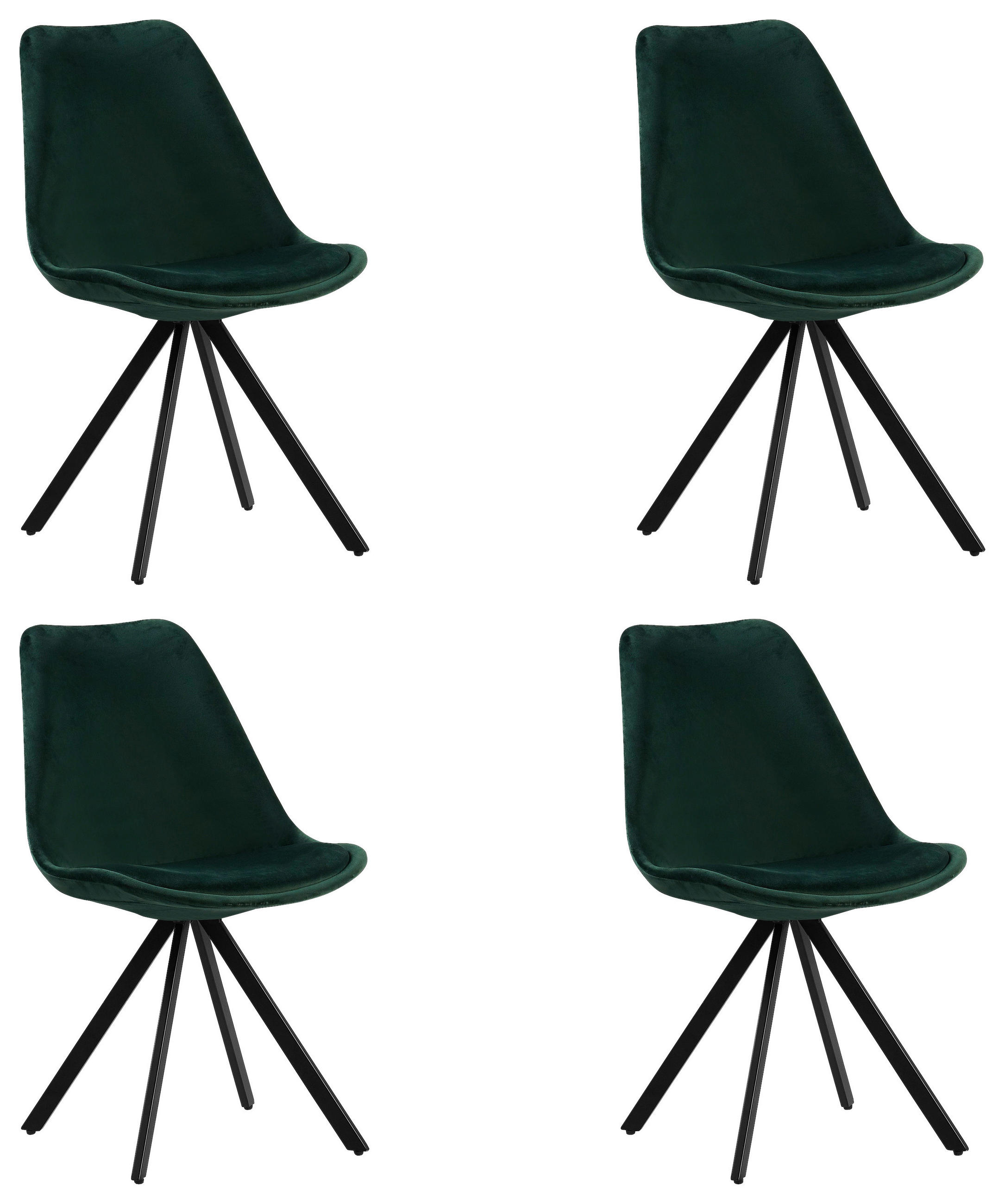 SADA ŽIDLÍ 4 kusy - černá/tmavě zelená, Konvenční, kov/textil (50/83/51cm) - MID.YOU