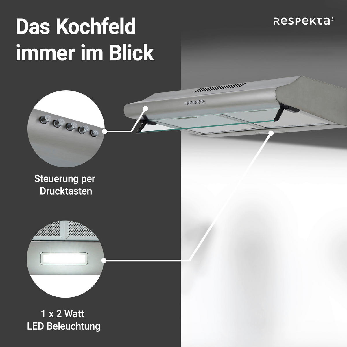 DUNSTABZUGSHAUBE CH1259IXCN  - Edelstahlfarben, Trend, Glas/Metall (60/13/50cm) - Respekta