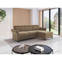 ECKSOFA GLENDALE E Hellbraun Flachgewebe Kopfteilverstellung  - Hellbraun/Schwarz, KONVENTIONELL, Textil/Metall (253/166cm) - Sit & More