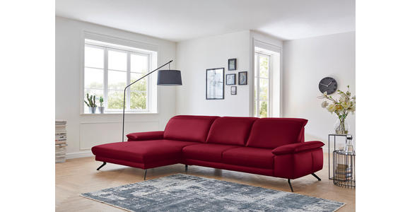 ECKSOFA in Echtleder Rot  - Rot/Schwarz, Design, Leder/Metall (193/328cm) - Dieter Knoll