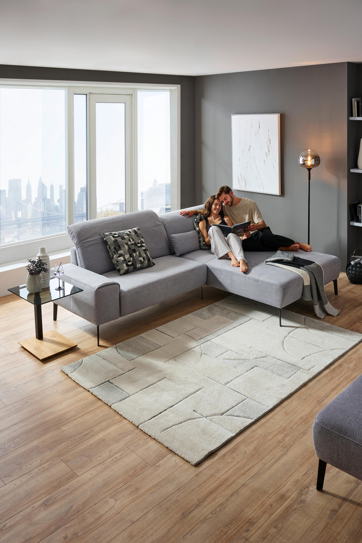 ECKSOFA in Mikrofaser Hellgrau  - Hellgrau/Schwarz, Design, Textil/Metall (273/203cm) - Johann Jakob