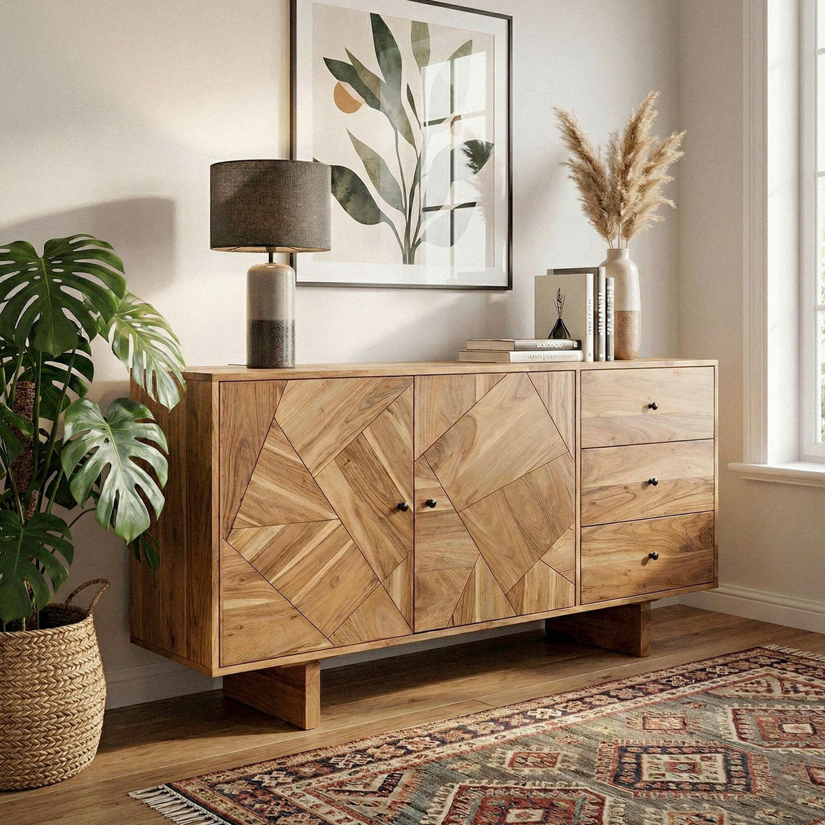 ŠIROKÁ KOMODA, akácie, barvy akácie, 150/75/45 cm - černá/barvy akácie, Design, kov/dřevo (150/75/45cm) - Livetastic