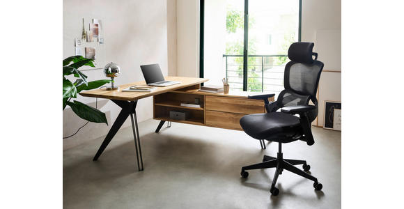 ECKSCHREIBTISCH 160/160/75 cm  in Eichefarben  - Eichefarben/Schwarz, Natur, Holz/Metall (160/160/75cm) - Linea Natura