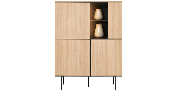 HIGHBOARD Schwarz, Eichefarben 106/141/41 cm - Eichefarben/Schwarz, Basics, Glas/Holzwerkstoff (106/141/41cm) - Hom`in