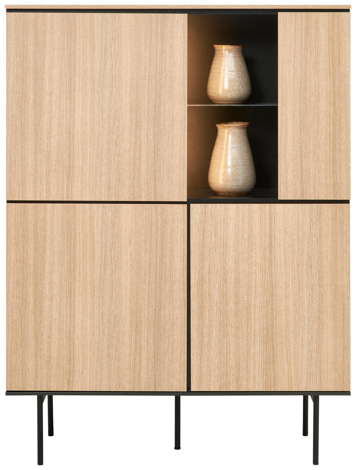 HIGHBOARD Schwarz, Eichefarben  106/141/41 cm  - Eichefarben/Schwarz, Basics, Glas/Holzwerkstoff (106/141/41cm) - Hom`in
