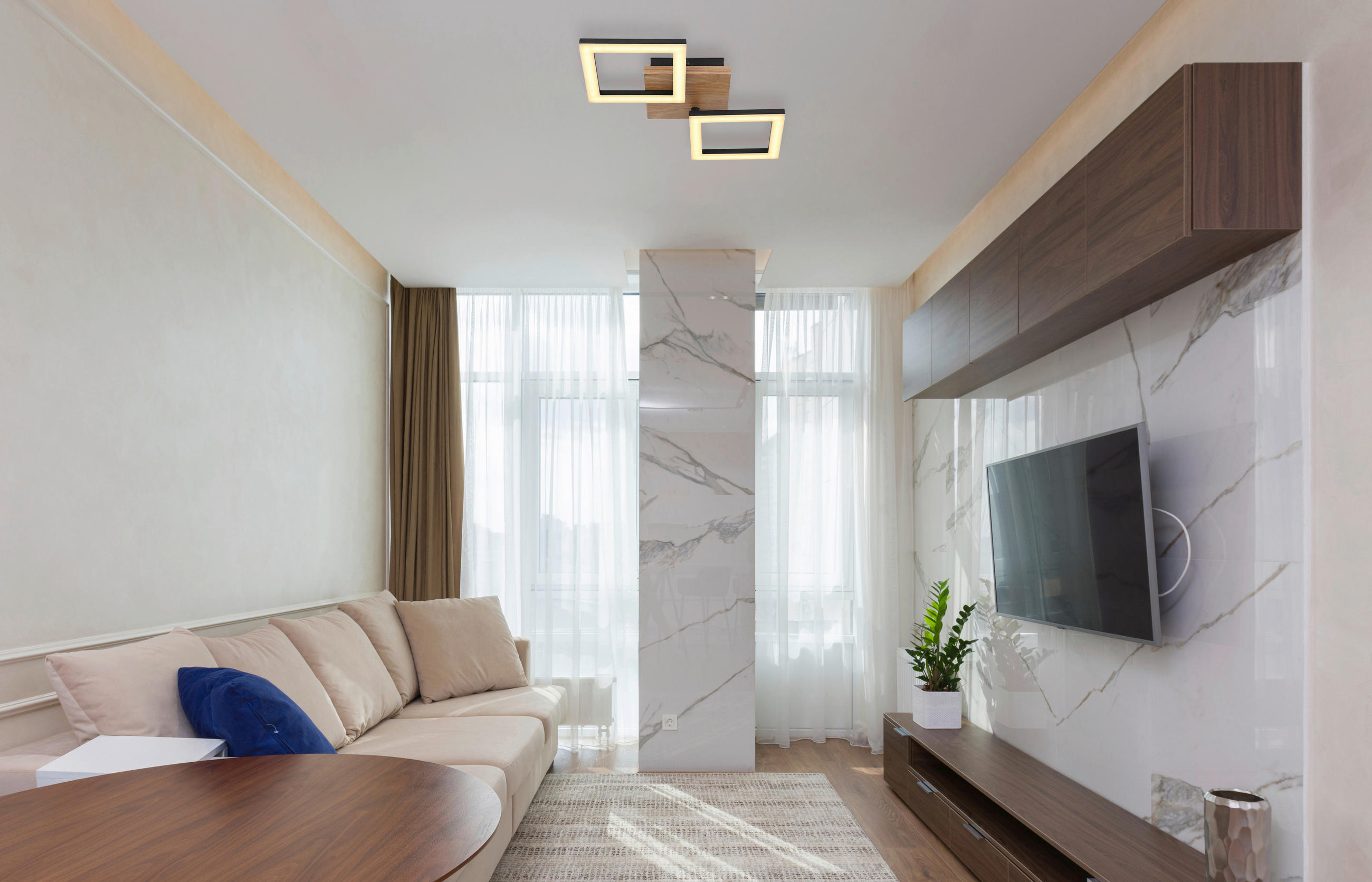 LED-DECKENLEUCHTE 46/22,5/7 cm   - Dunkelbraun/Opal, Design, Holz/Kunststoff (46/22,5/7cm) - Globo