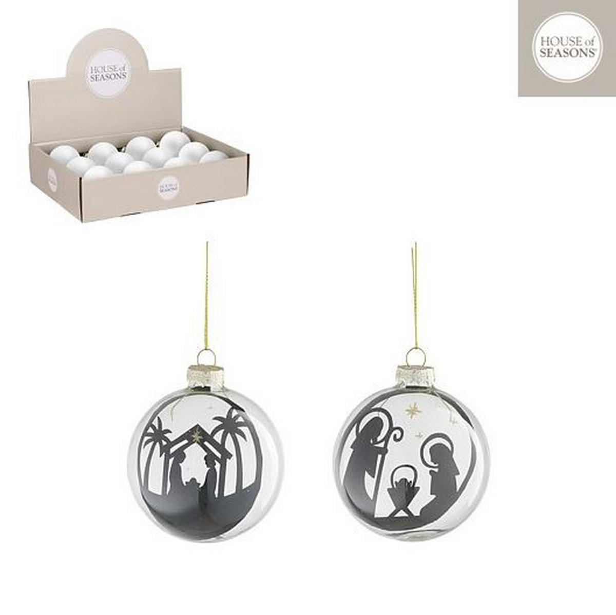 KROGLICA ZA BOŽIČNO JELKO - črna/prozorno, Basics, steklo (8/8/8cm) - X-Mas