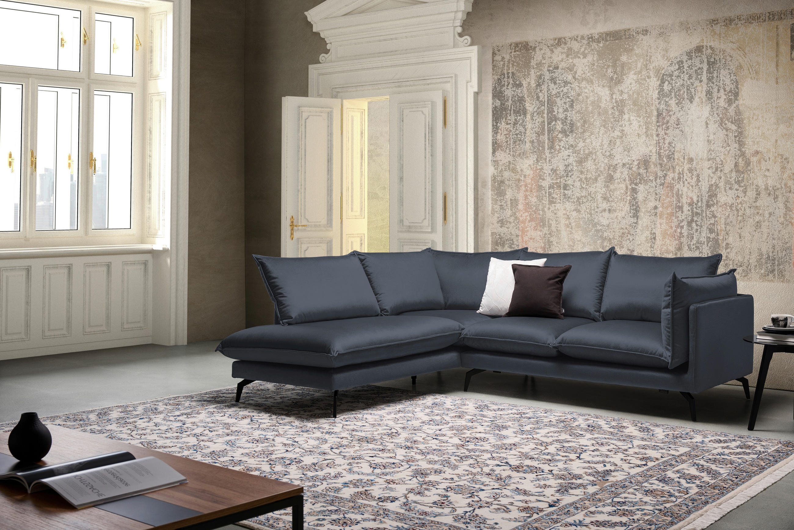 ECKSOFA Anthrazit Samt  - Anthrazit/Schwarz, Design, Textil/Metall (200/241cm) - Carryhome