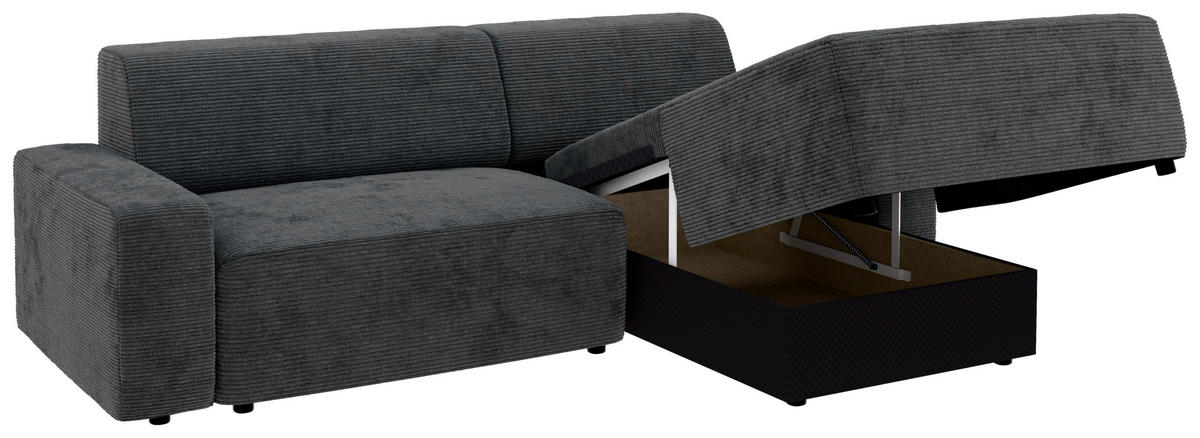 ECKSOFA in Cord Dunkelgrau  - Dunkelgrau/Schwarz, Modern, Kunststoff/Textil (246/162cm) - Trendmanufaktur