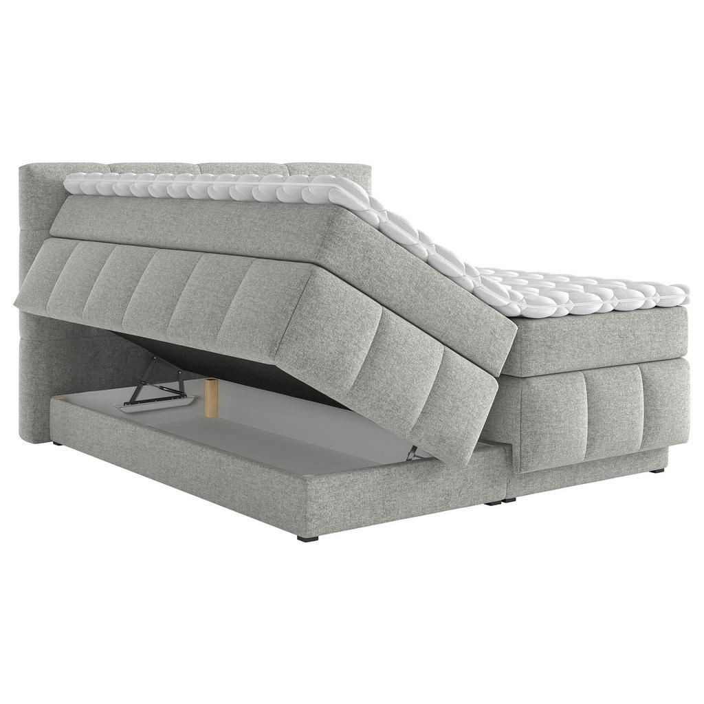 Thumbnail - Carryhome Boxspringbett, Greige, Textil, H2 + H3, 7-Zonen, Höhe ca. 18 cm, 140x200 cm, Bettkasten, Topper durchgehend, W...