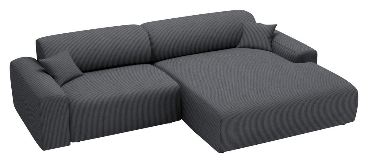 ECKSOFA in Velours, Feincord Dunkelgrau  292/178 cm  - Dunkelgrau/Schwarz, Design, Kunststoff/Textil (292/178cm) - home24