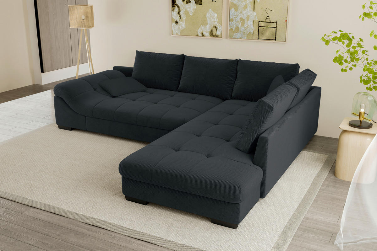 ECKSOFA in Cord Anthrazit  - Anthrazit/Schwarz, Konventionell, Holz/Textil (298/202cm) - MID.YOU
