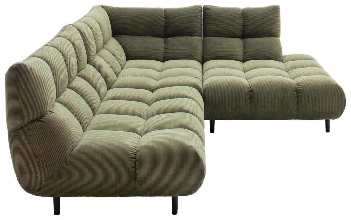 ECKSOFA Feincord Schilfgrün  - Schilfgrün/Schwarz, Design, Holz/Textil (288/215cm) - Pure Home Lifestyle