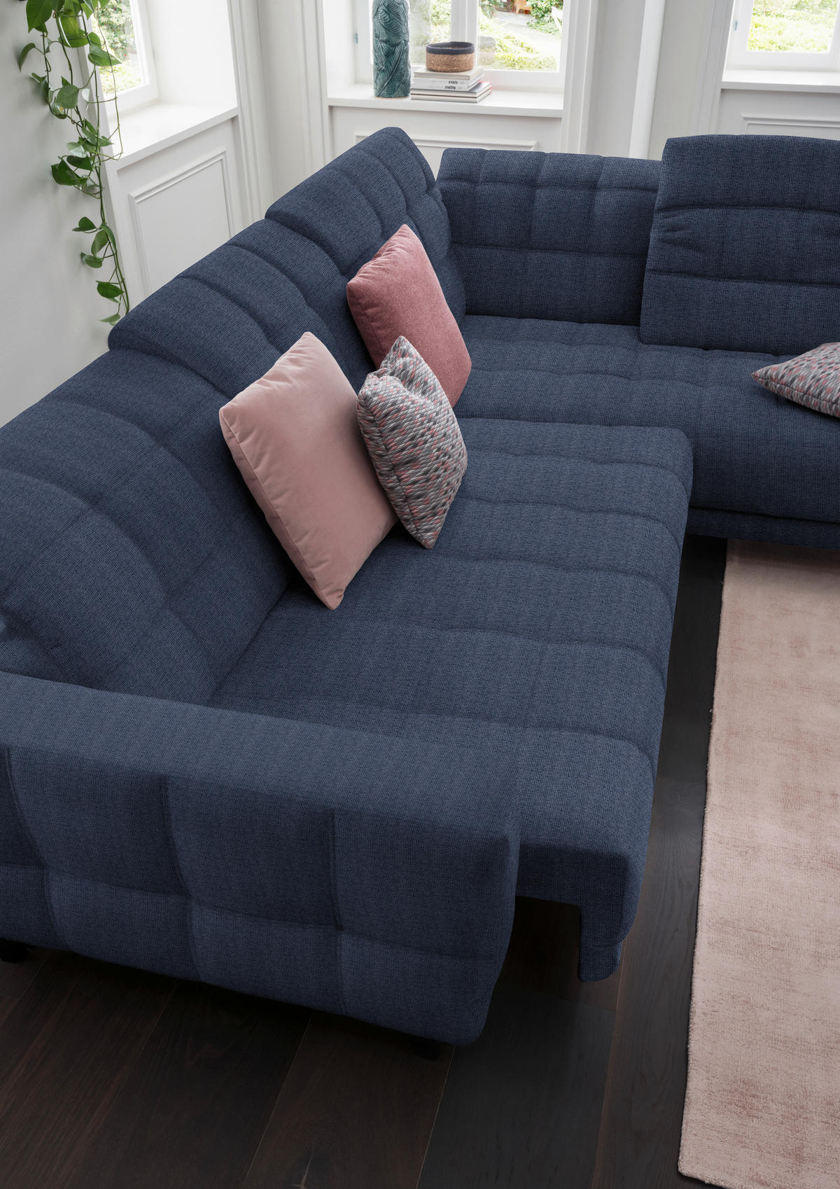 ECKSOFA in Webstoff Dunkelblau  302/216 cm  - Schwarz/Dunkelblau, Design, Holz/Textil (302/216cm) - Xora