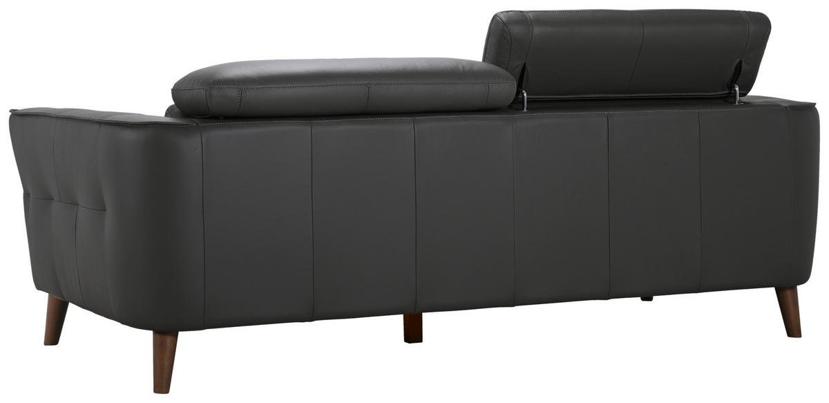 3-SITZER-SOFA Echtleder Grau  - Grau, KONVENTIONELL, Leder/Holz (212/92,5/96,5cm) - MID.YOU