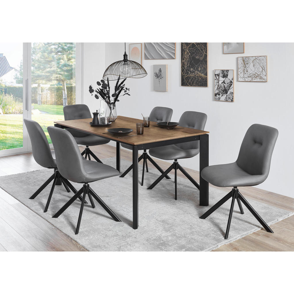 Thumbnail - Celina Home Esstisch London, Schwarz, Eiche dunkel, Metall, Holzwerkstoff, rechteckig, eckig, 95x76x200-300 cm, ausziehb...