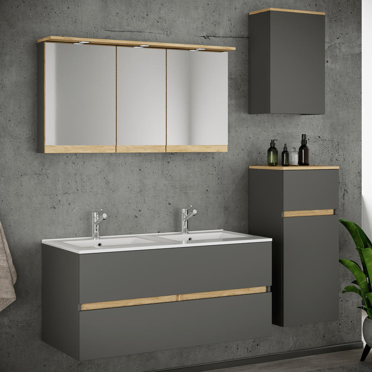BADEZIMMER 5-teilig  in 149 cm  - Honigeiche/Anthrazit, Trend, Keramik/Holzwerkstoff (149cm) - MID.YOU