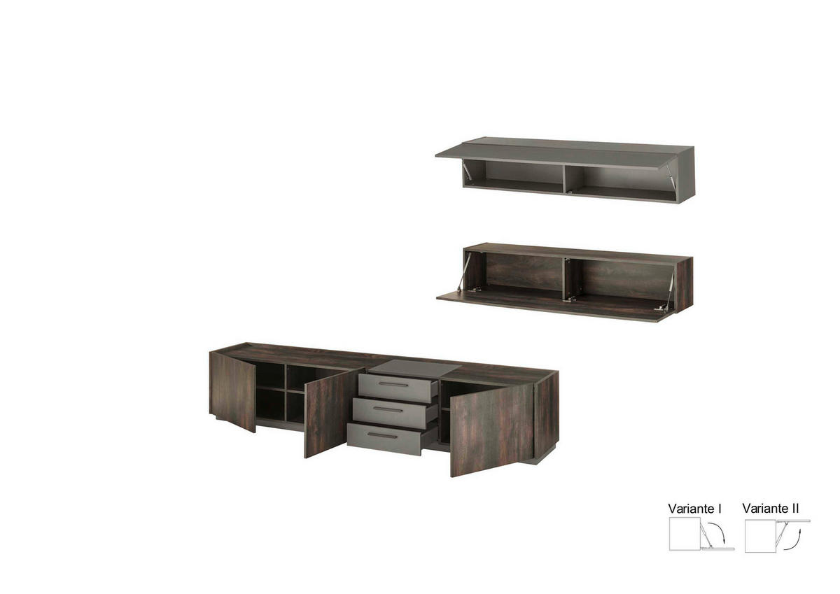WOHNWAND 3-teilig  in Anthrazit, Eichefarben  316/200/45 cm  - Eichefarben/Anthrazit, Design, Holzwerkstoff/Metall (316/200/45cm) - MID.YOU