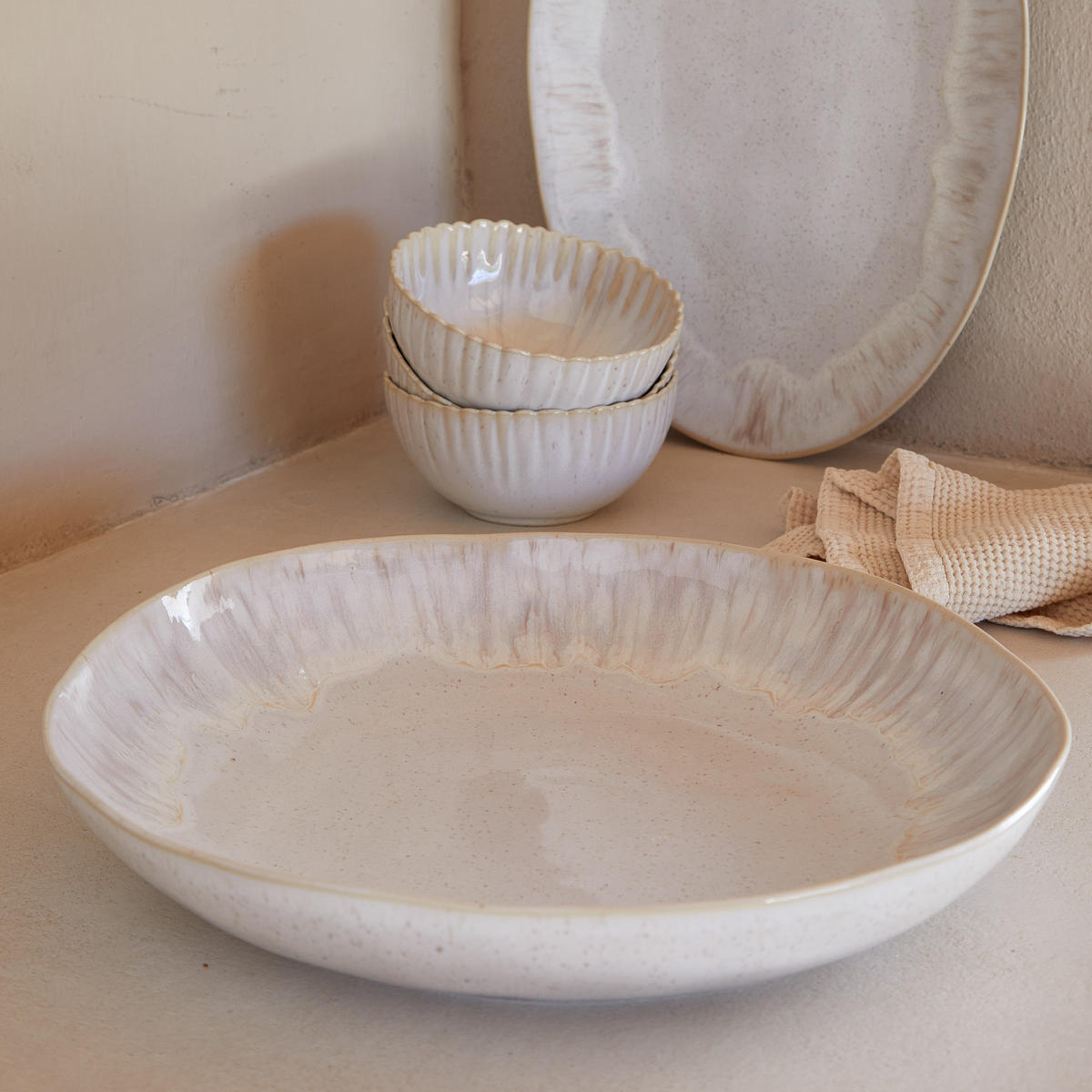 KOMBISERVICE Creme, Weiß Hochglanz EIVISSA 30-teilig 6 Personen  - Weiß Hochglanz/Creme, Basics, Keramik - Costa Nova
