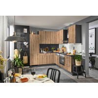 ECKKÜCHE 225/245 cm  in Graphitfarben, Eichefarben  - Eichefarben/Alufarben, KONVENTIONELL, Holzwerkstoff (225/245cm) - Xora