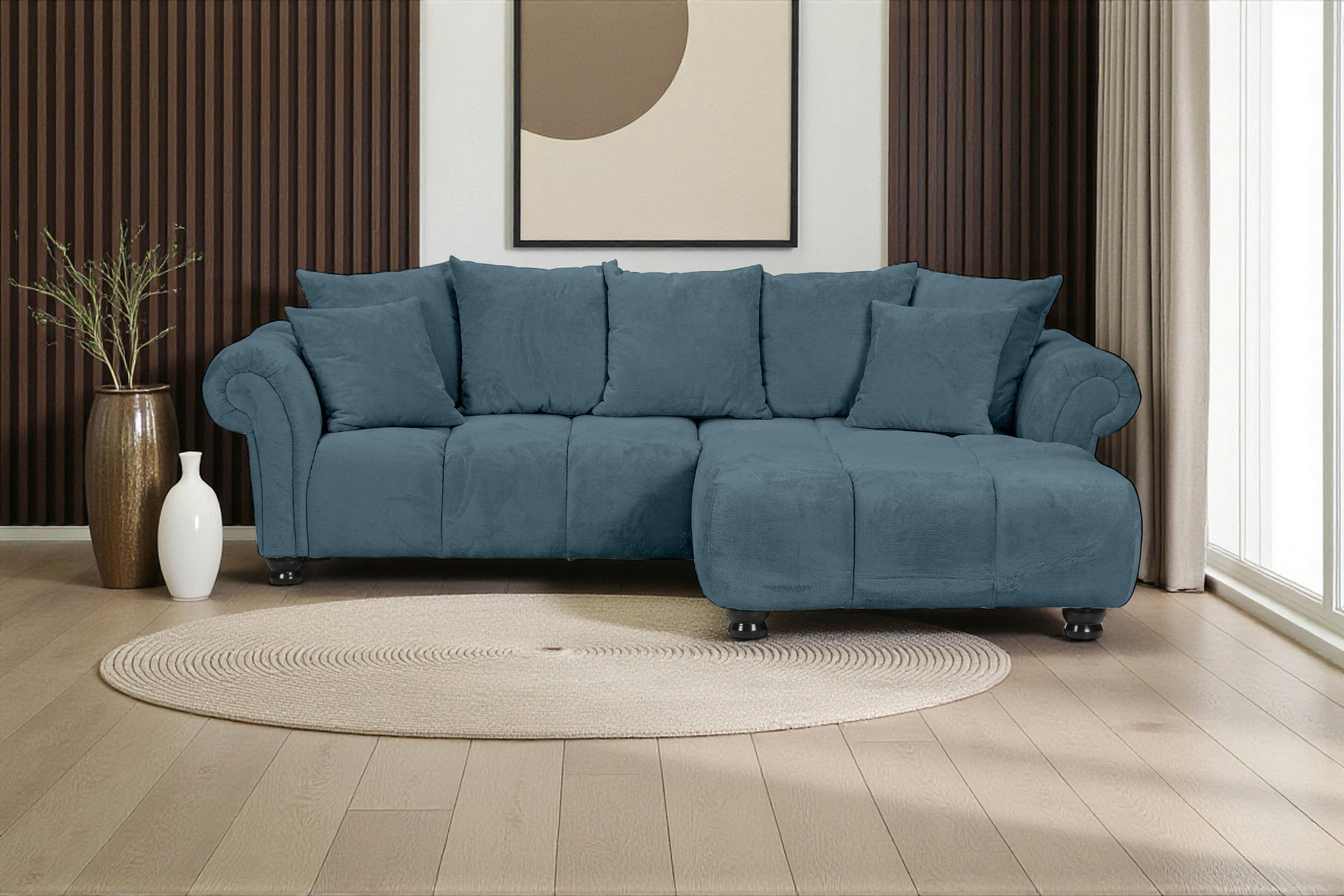 ECKSOFA Petrol Plüsch  - Dunkelbraun/Petrol, KONVENTIONELL, Holz/Textil (288/190cm) - Carryhome