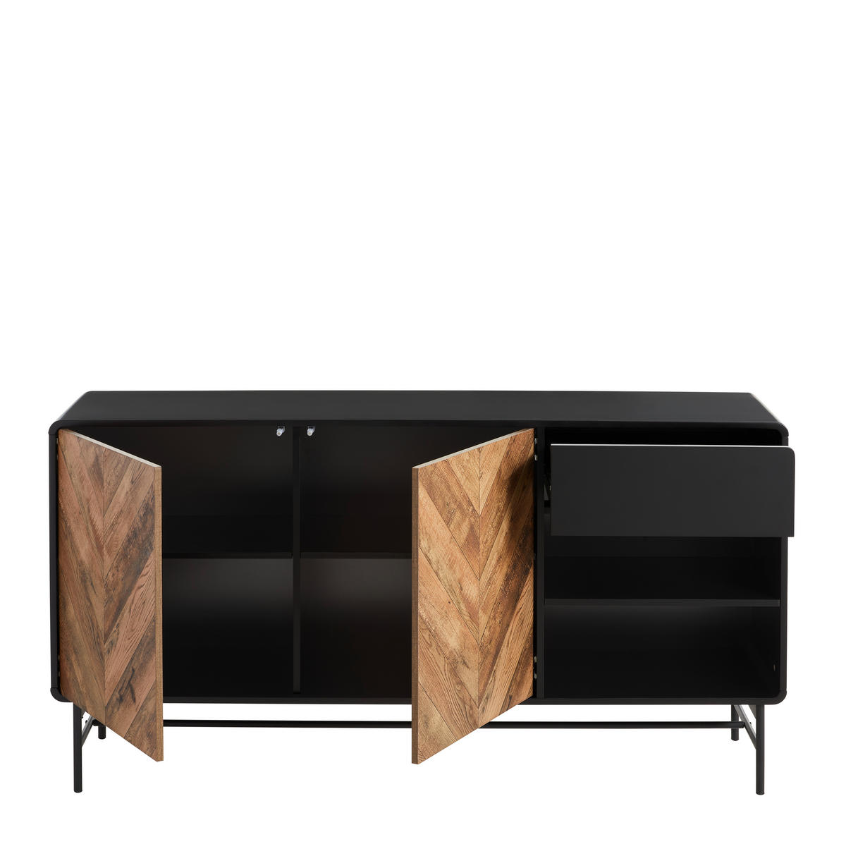 SIDEBOARD  in 160/82/40 cm  - Eichefarben/Schwarz, MODERN, Holzwerkstoff/Metall (160/82/40cm) - MID.YOU