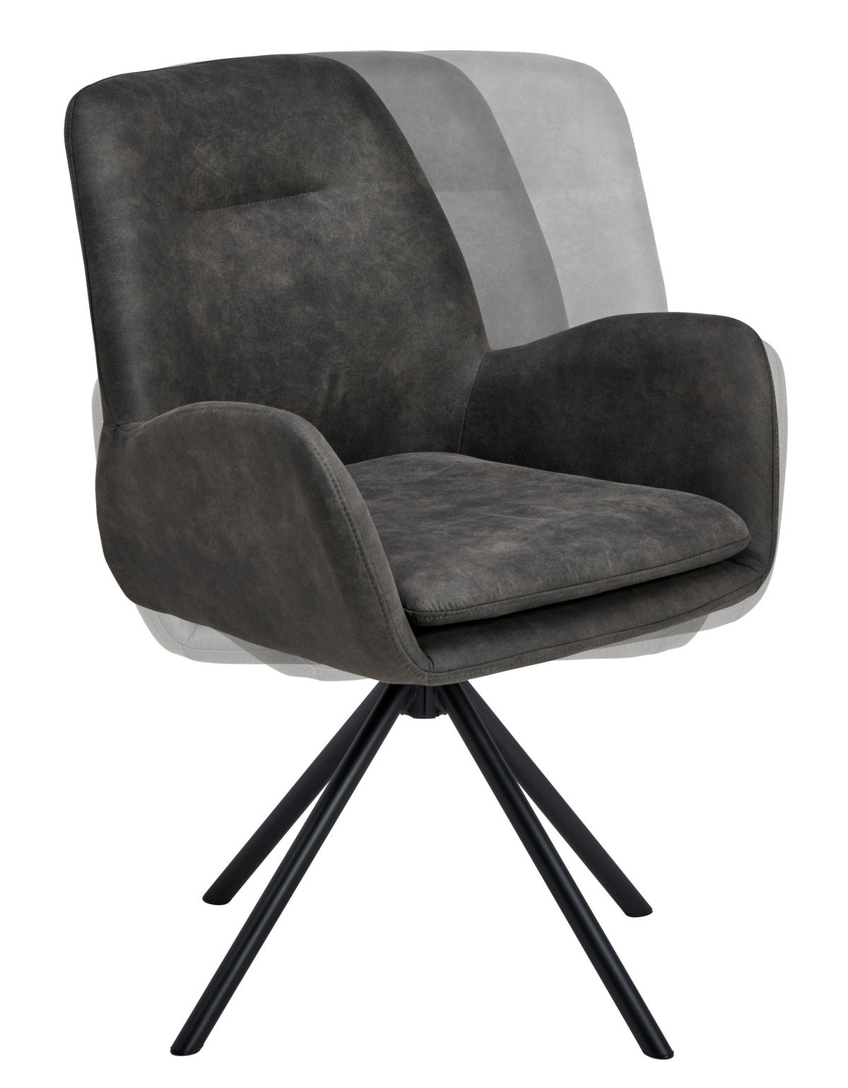 ARMLEHNSTUHL  Sitzfläche 360° drehbar, inklusive Armlehnen Webstoff  - Schwarz/Grau, Basics, Textil/Metall (60.5/88/62cm) - MID.YOU