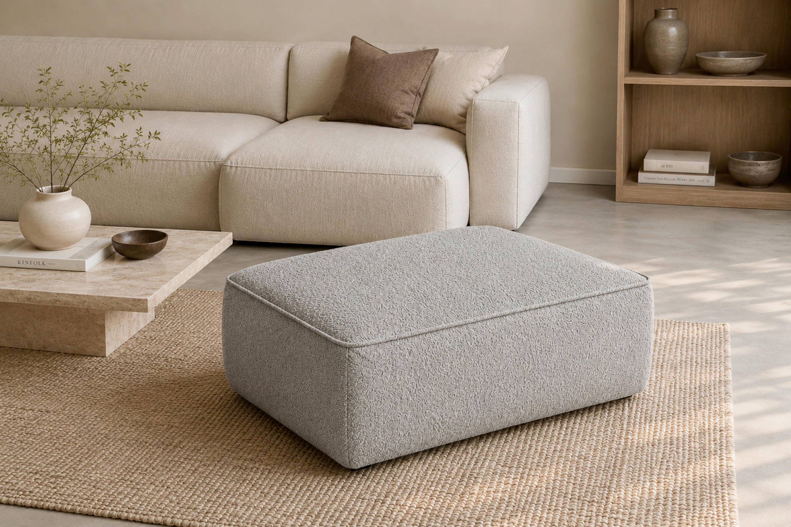 HOCKER Textil, Holzwerkstoff Grau  - Schwarz/Grau, Konventionell, Holzwerkstoff/Kunststoff (105/43/65cm) - Livetastic