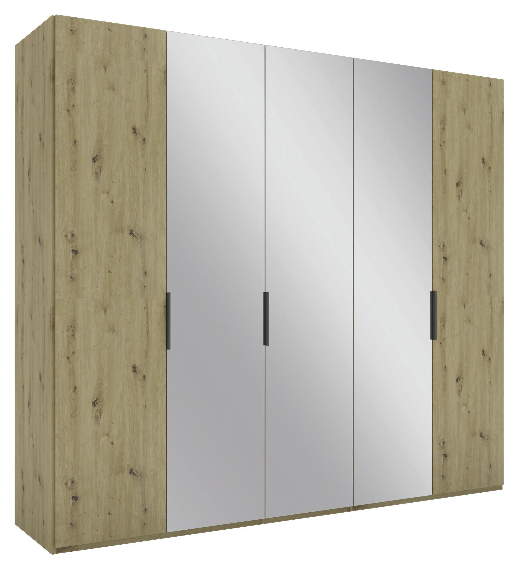 DREHTÜRENSCHRANK 250/223/62 cm 5-türig Eiche Artisan  - Schwarz/Eiche Artisan, KONVENTIONELL, Glas/Holzwerkstoff (250/223/62cm) - Novel